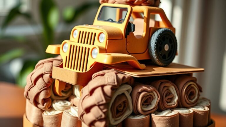 jeep themed diaper cake assembly